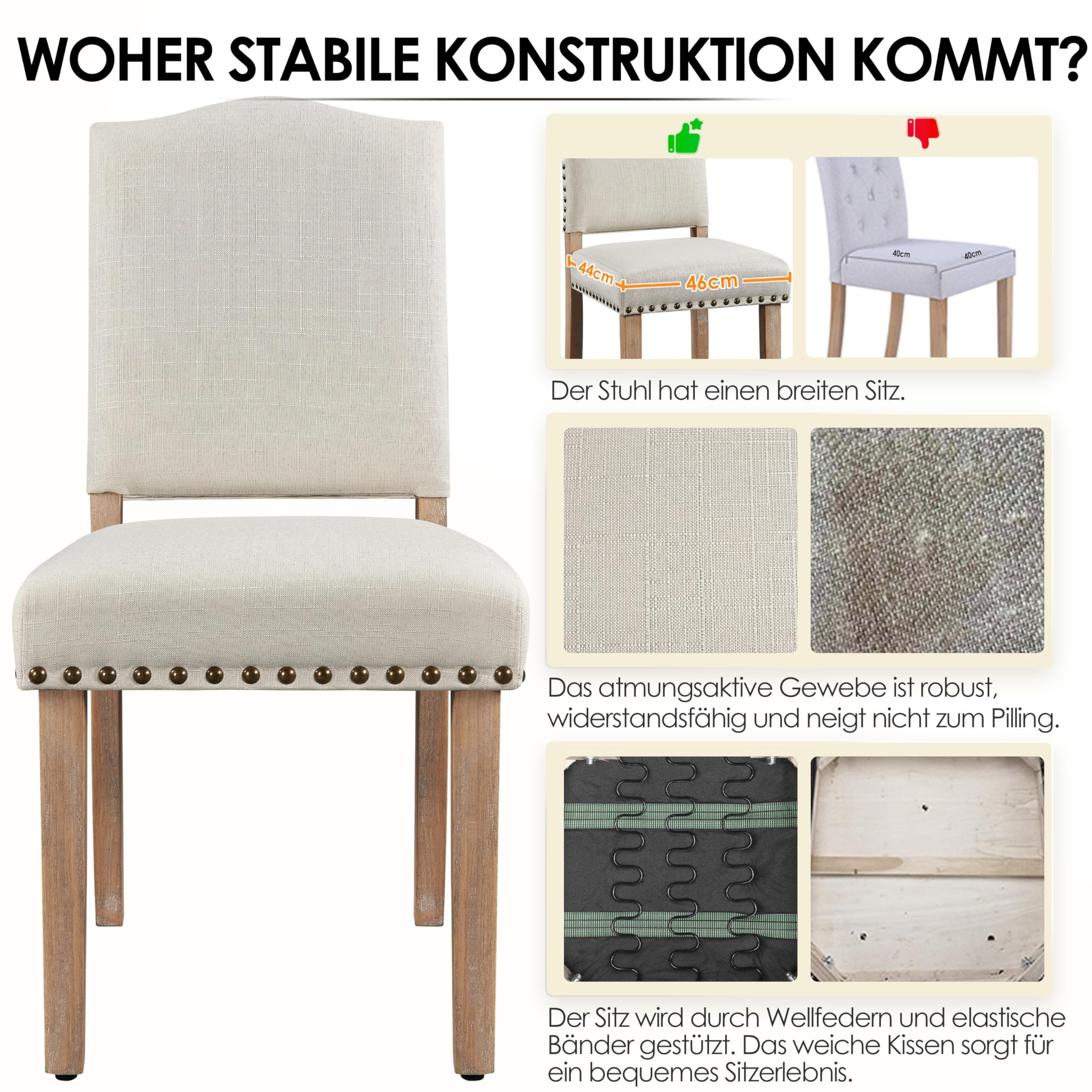Yaheetech 2er Set Esszimmerstühle Stühle gepolstert, Modern Küchenstuhl bequemer Polsterstuhl, belastbar bis 136 kg, fürs Esszimmer/Küche/Wohnzimmer, beige