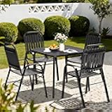 Pamapic Outdoor Dining Sets for 4, Square Table with Adjustable Umbrella Hole with 4 Plastic Chairs, 5 Piece Patio Table and Chairs Set for Garden, Backyard, Poolside and Lawn (Black)