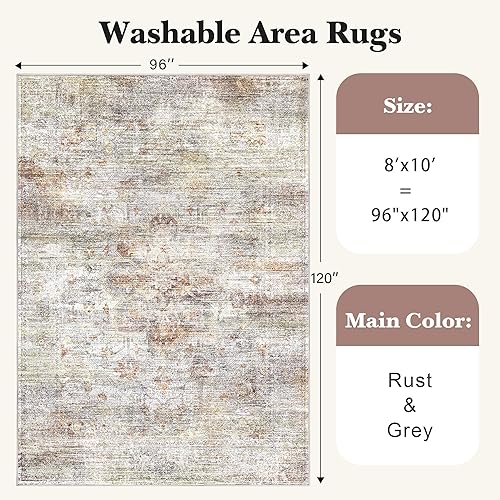 Miniatura 152 de Rugland Alfombras de área de 8 x 10, alfombra lavable resistente a las manchas, alfombras antideslizantes para sala de estar, alfombras tribales