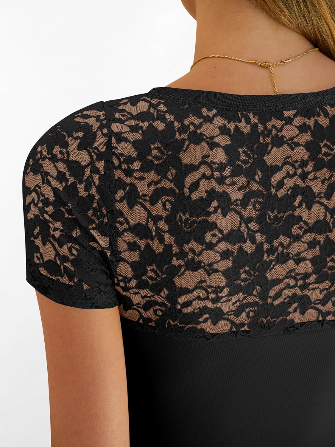 ANRABESS Women Short Sleeve V Neck Lace Shirts Ribbed Knit Fitted Basic Tee Top 2026 Summer Casual T-Shirts Going Out Outfits - Image 6