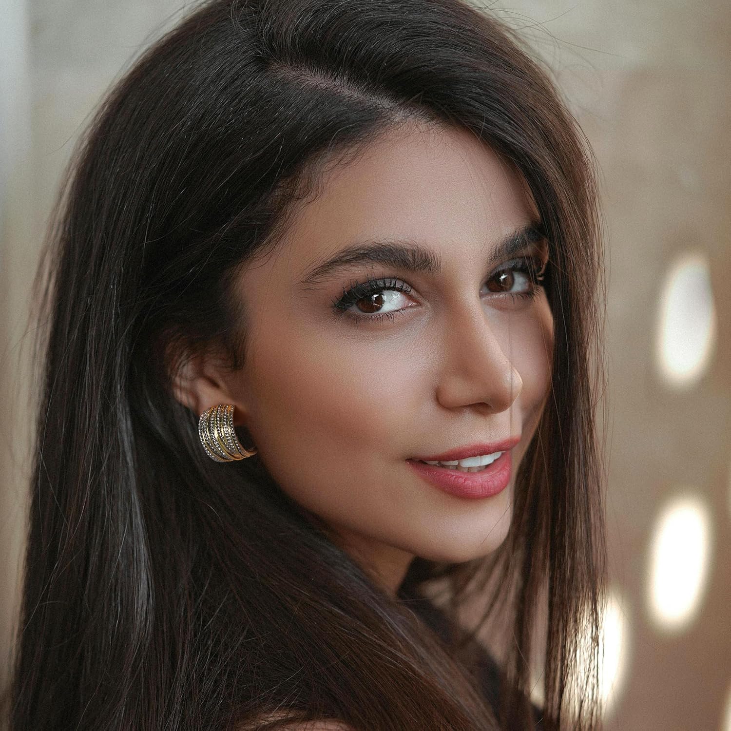 14k Gold Silver Earrings for Women, Crossover Half Hoop Earrings Two Tone Twisted Stud Lightweight Statement Earrings Jewelry - Image 3