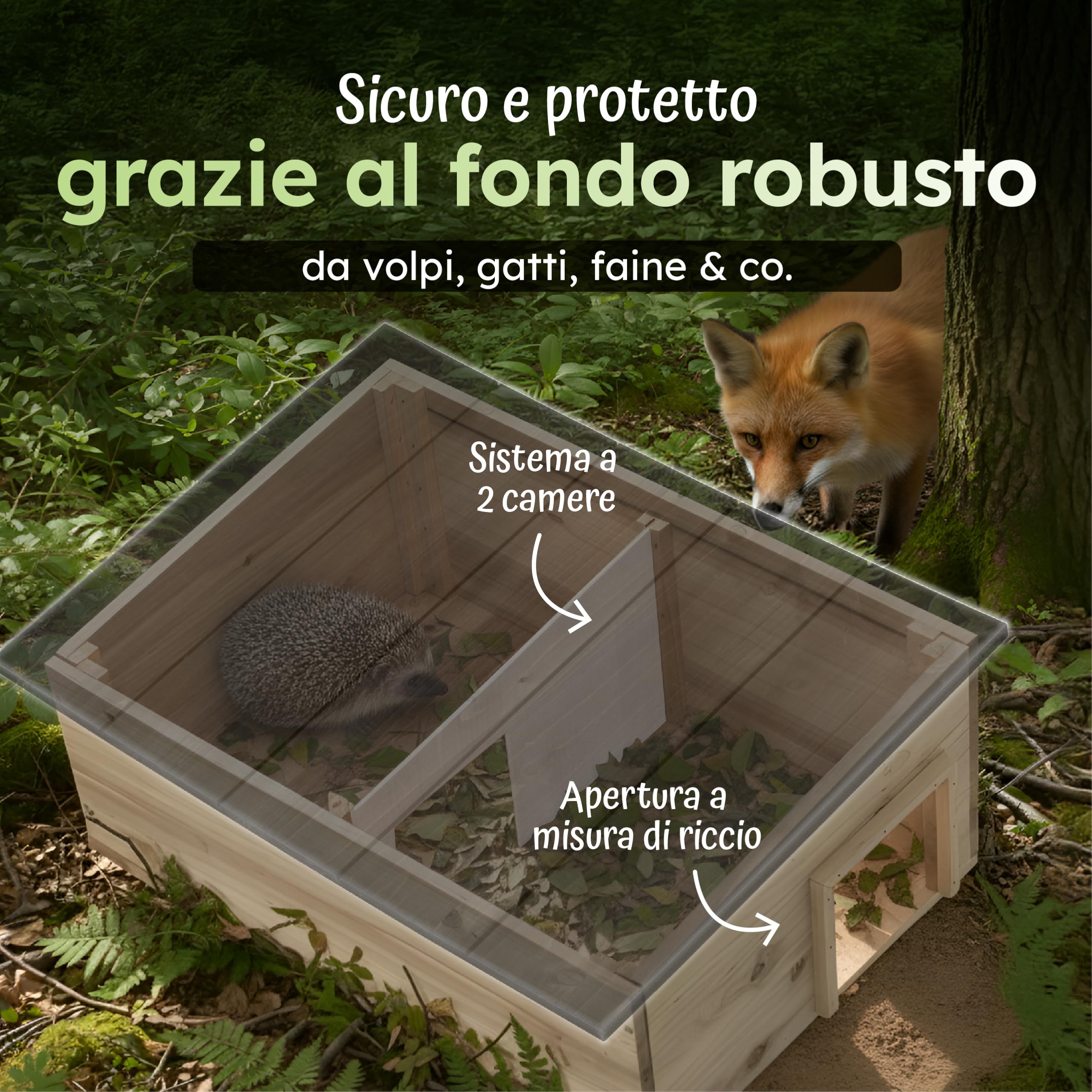 Moorland Casetta per ricci Rifugio con ingresso a labirinto ventilato base | 54x38cm con tetto removibile in legno verniciato spazioso resistente al freddo giardino casa all'inverno dormitorio fondo IH5