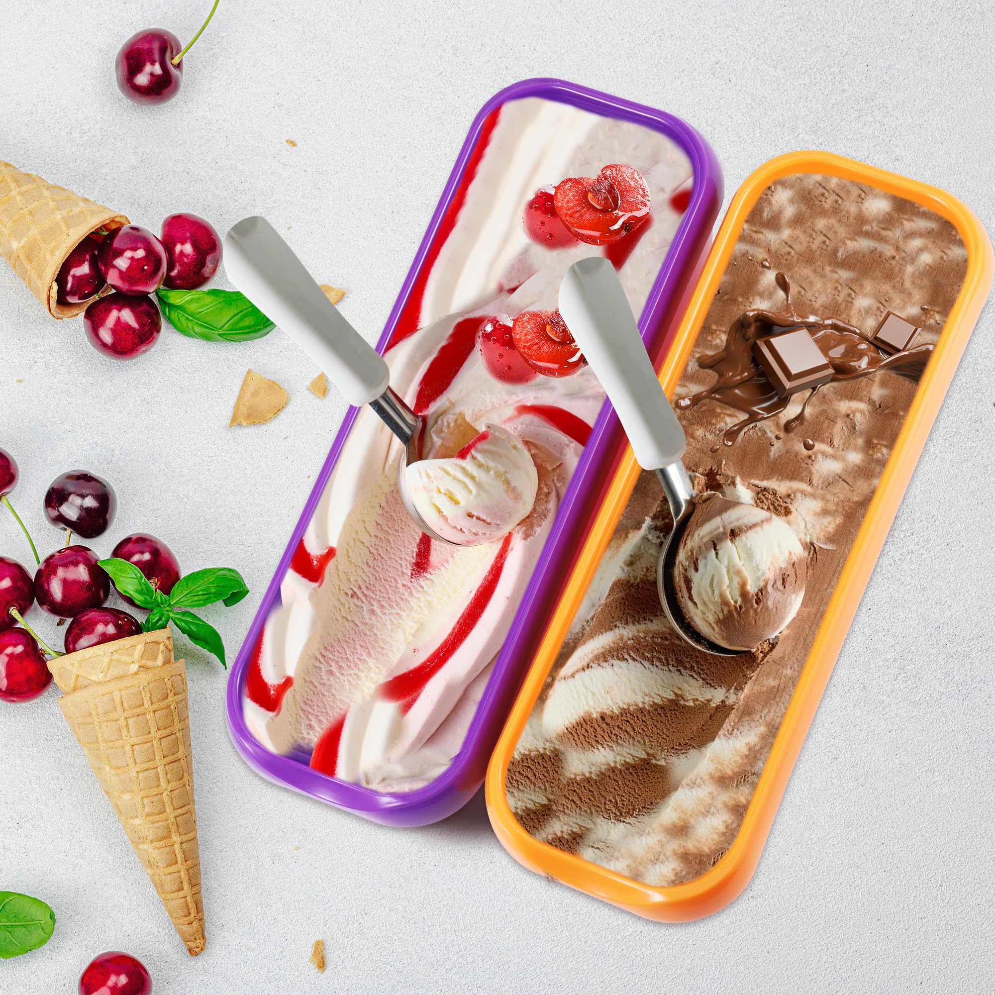 2 Pezzi Contenitori per Gelato da 1.5L con Coperchi, Vaschette per Gelato Riutilizzabili, Contenitori Gelato Freezer per Yogurt Gelato e Sorbetto Fatti in Casa, Senza BPA