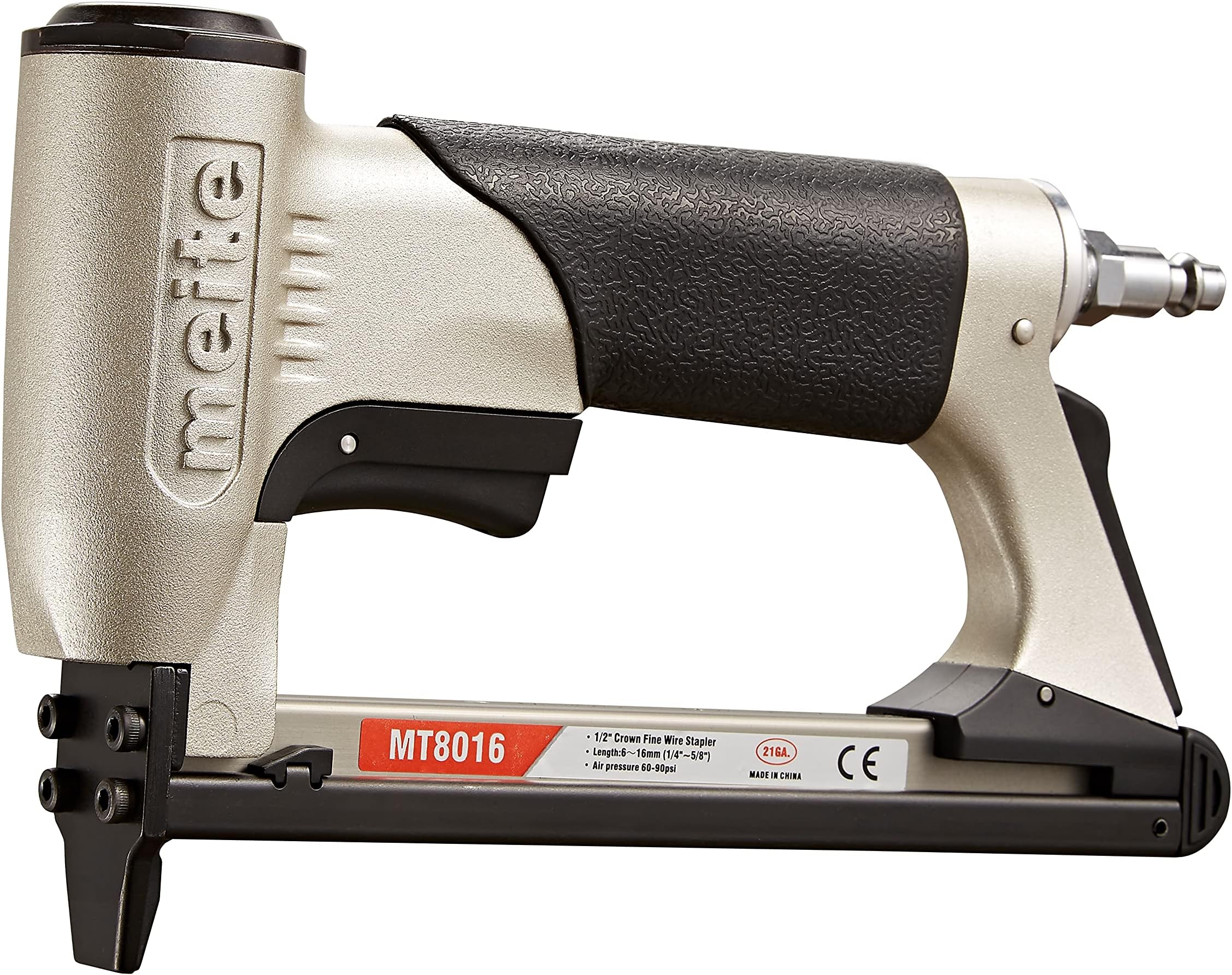 meite Pneumatic Upholstery Staple Gun for 21 Gauge 1/2-Inch Crown Staples, Heavy-Duty Stapler Gun for Woodworking, Carpentry, and DIY Projects (Model MT8016)