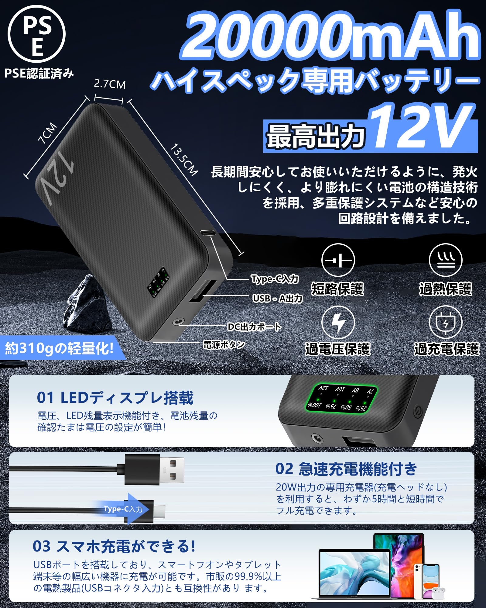 Amazon.co.jp: 空調作業服 ファンバッテリーセット 12V 大容量 超高