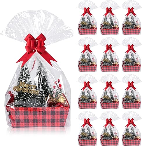 Kolewo4ever Juego de 36 cestas de Navidad de regalo de 8 x 10 pulgadas, cestas de regalo vacías para llenar con cesta vacía, bolsas de cesta, lazos