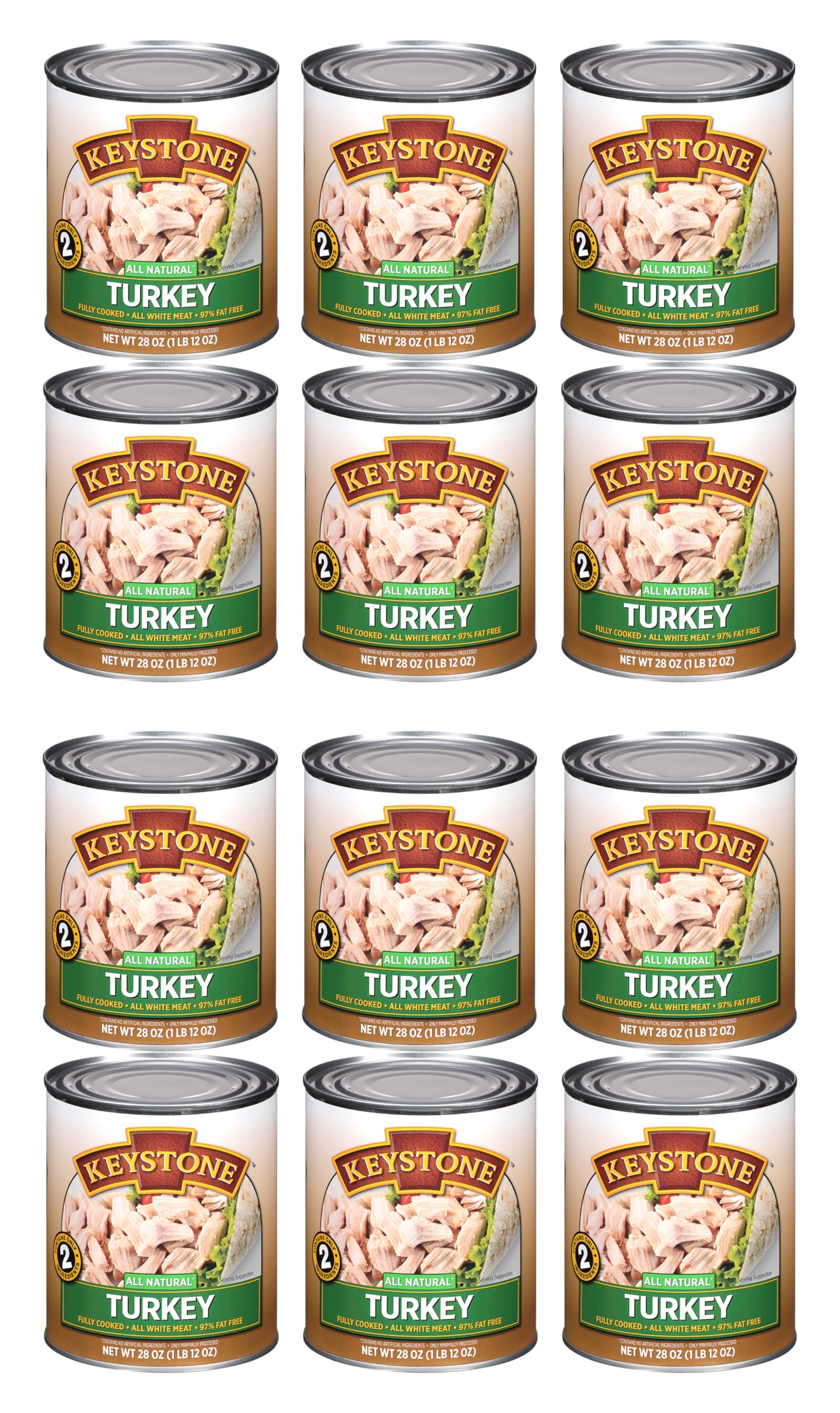 Keystone Meats All Natural Heat and Serve Canned Turkey – 28 oz – Fully Cooked and Ready to Eat Canned Meat – All White Meat – Gluten Free – Kitchen Essential for Everyday Meals, Emergency Survival Food – Shelf Stable for 5 Years – Made in the USA – Family Pack of 12