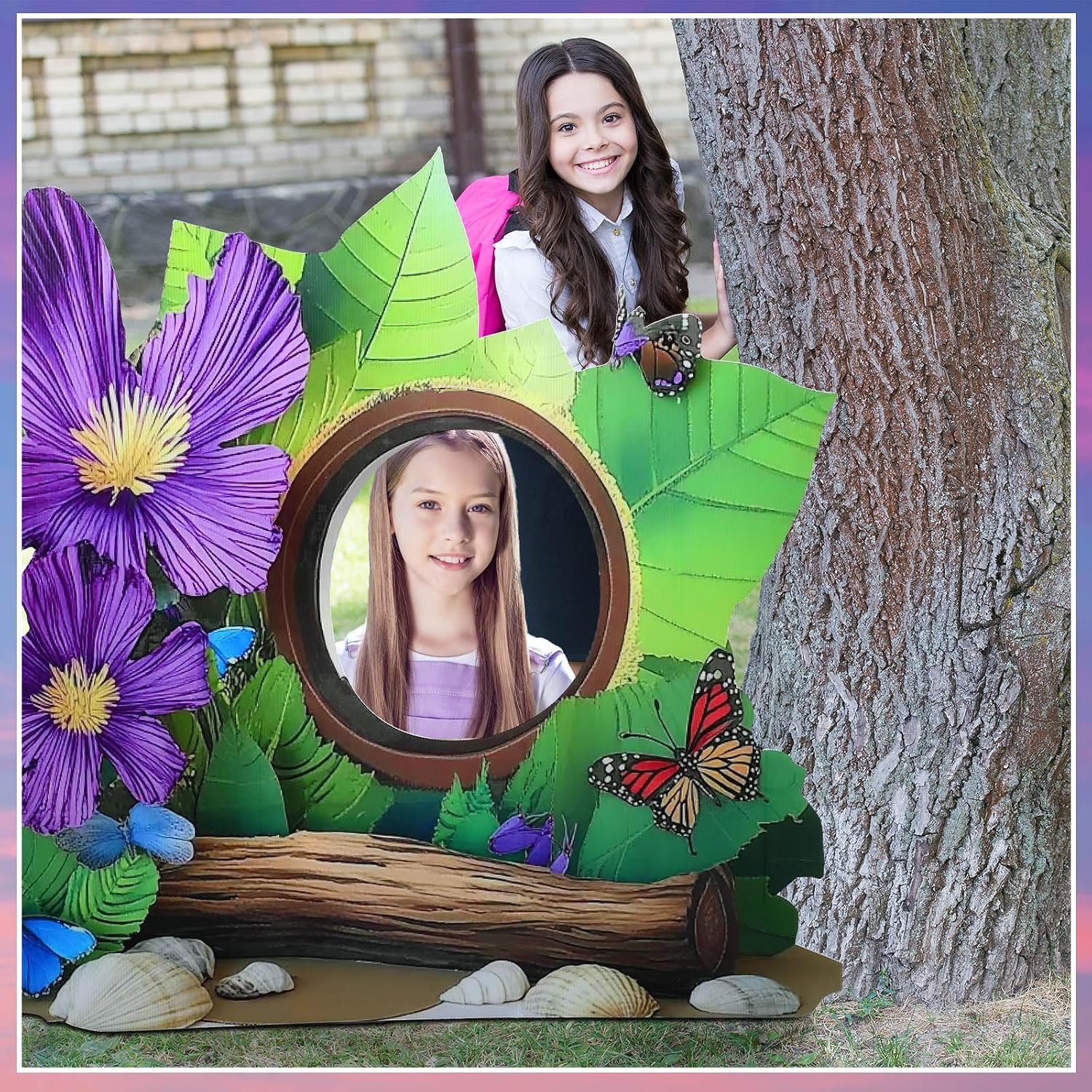 Leinuosen 4 Feet Magnify Glass Flower Forest VBS Cardboard Cutout Stand up Magnifying Glass Decoration Flower Butterfly Life Size Photo Prop for Summer VBS Backdrop Background Party Supplies