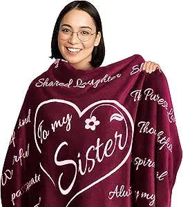 Sister Gifts Blanket for Sisters from Brother or Sister, Unique Birthday Gifts for Women Sister, Throw Blanket 65 x 50 (Merlot Red)