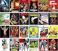 Vista 2 de Calcomanías grandes (24 piezas de 2.5 x 3.5 pulgadas) Giallo Slasher WIP Vintage Trash Pósters de películas de terror