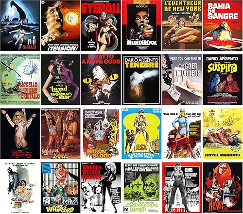 Miniatura 2 de Calcomanías grandes (24 piezas de 2.5 x 3.5 pulgadas) Giallo Slasher WIP Vintage Trash Pósters de películas de terror