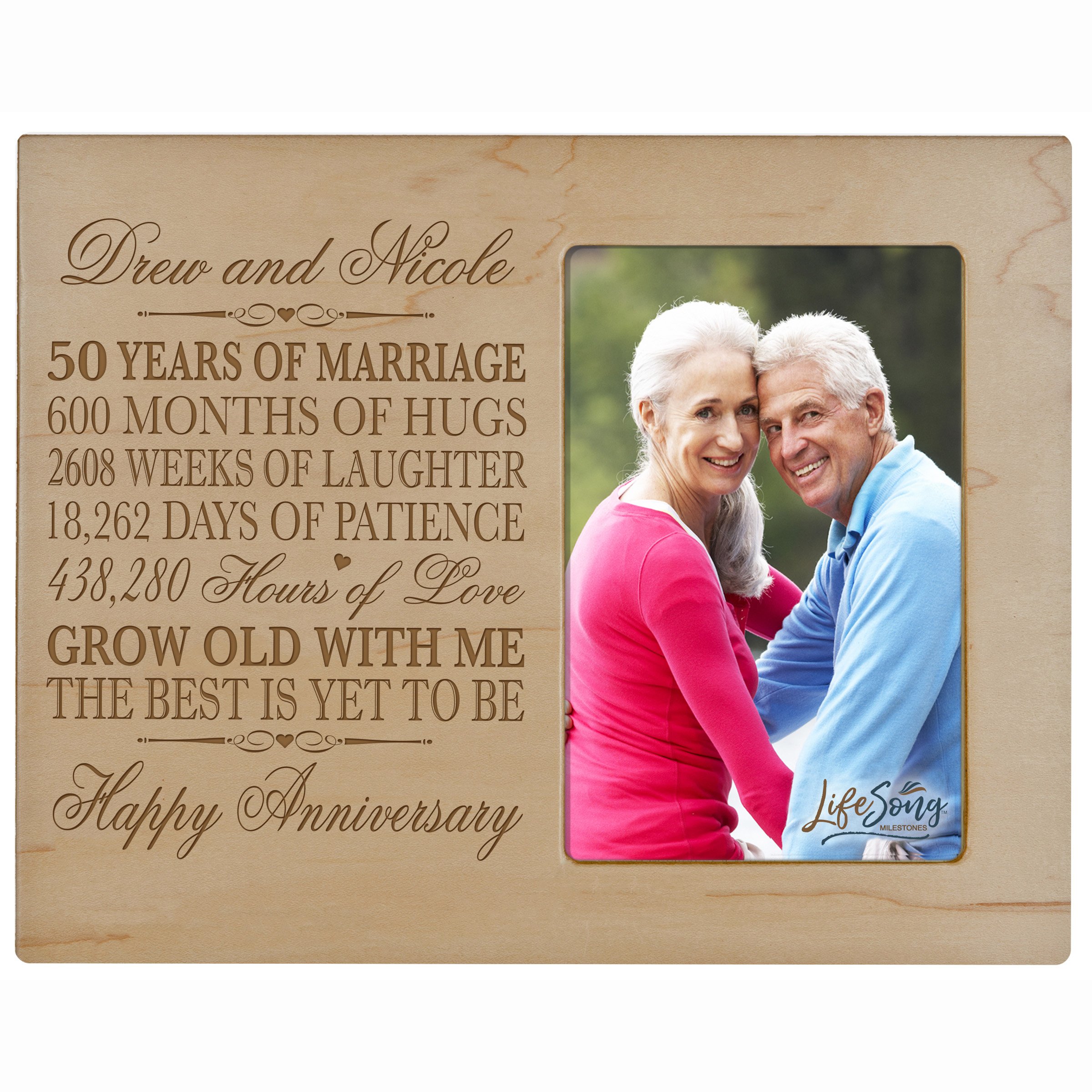 LifeSong Milestones Personalized 50th Year Wedding for Couple Custom Engraved Wedding Celebration Frame Holds 1 4x6 Photo 8