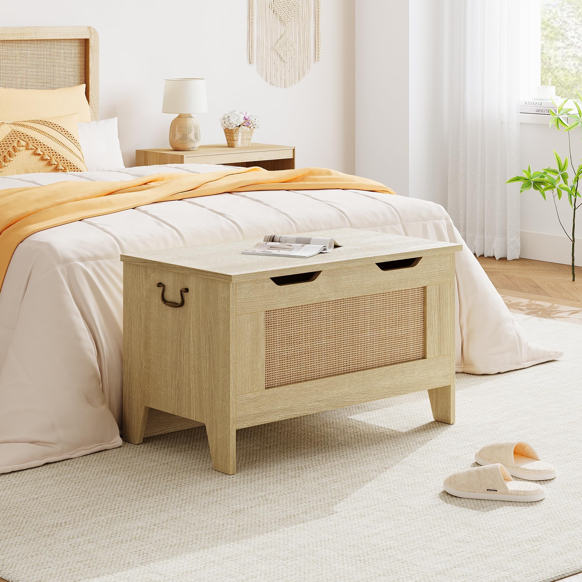 Garvee Baúl de Almacenaje baules de mimbre, baul almacenaje interior, Baul Juguetes Infantil,Para Entrada y Dormitorio.Color Madera Natural, 76×40×50 cm