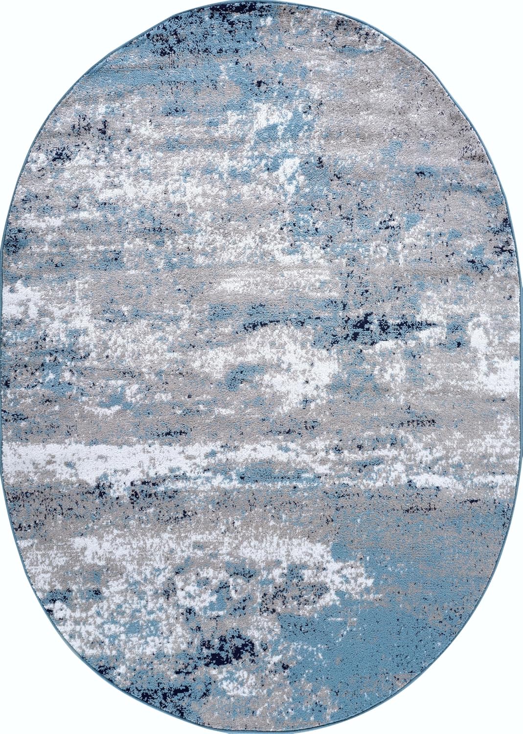 Rugshop Modern Distressed Blue Abstract Oval Area Rug Bohemian Inspired Watercolor for Dining Room, Living Room and Bedroom 5' x 7' Oval