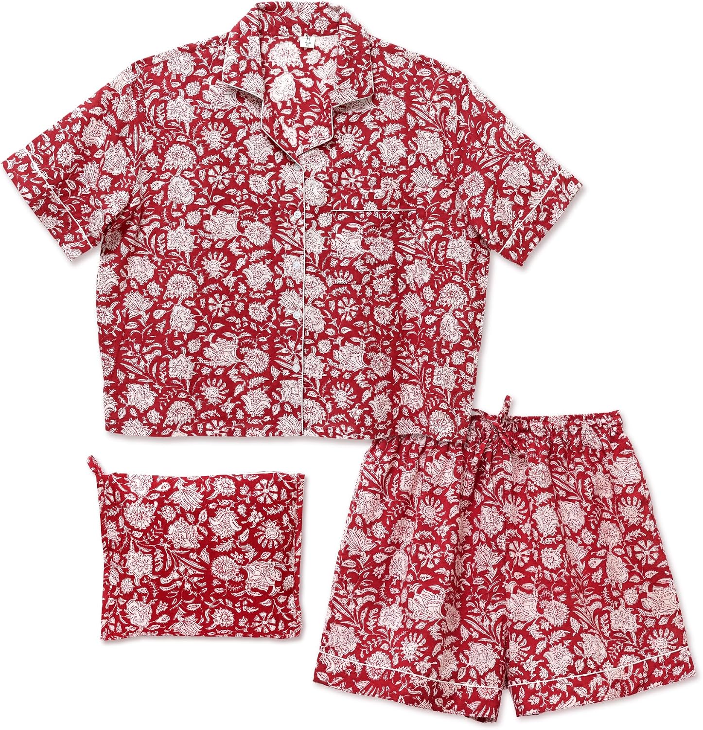 Huar Cotton Pajamas for Women Shorts Set - Womens Pajama Sets - Comfortable PJ Shorts Sets, Breathable and Light Cotton Pjs