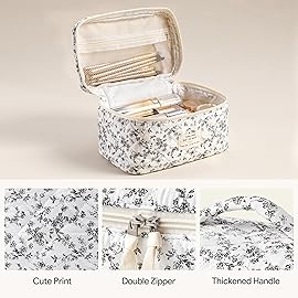 HBselect Quilted Makeup Bag, 3PCS Cotton Large Travel Makeup Bag, Cute Floral Coquette Make up Bag Cosmetic Bag Toiletry Bag for Women Girls