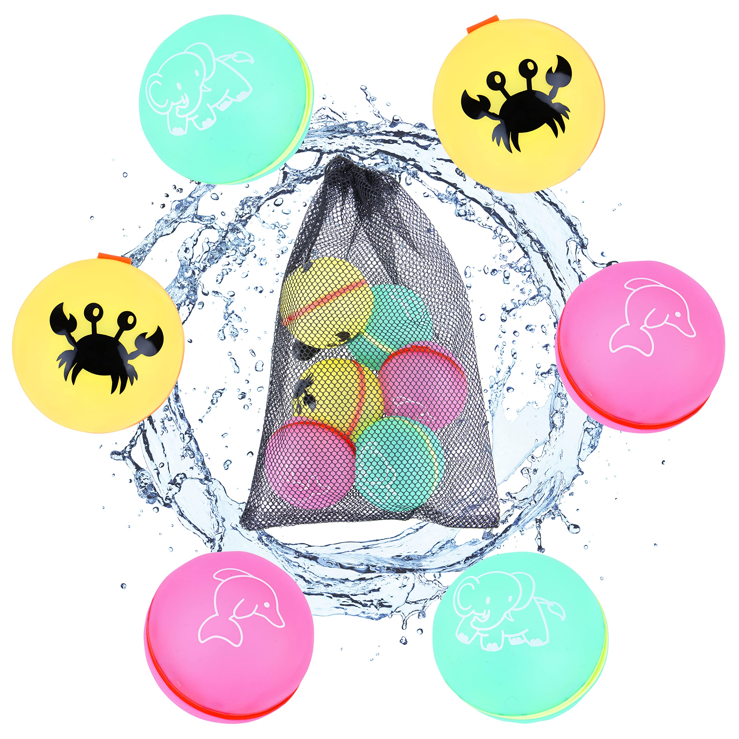 Self sealing REUSABLE WATER BALLOONS for kids and adults: 6 PCS. 2023 Design. Fun for all ages! Made with soft silicone; latex free. Easy to use quick fill, self-sealing technology. Water bombs.