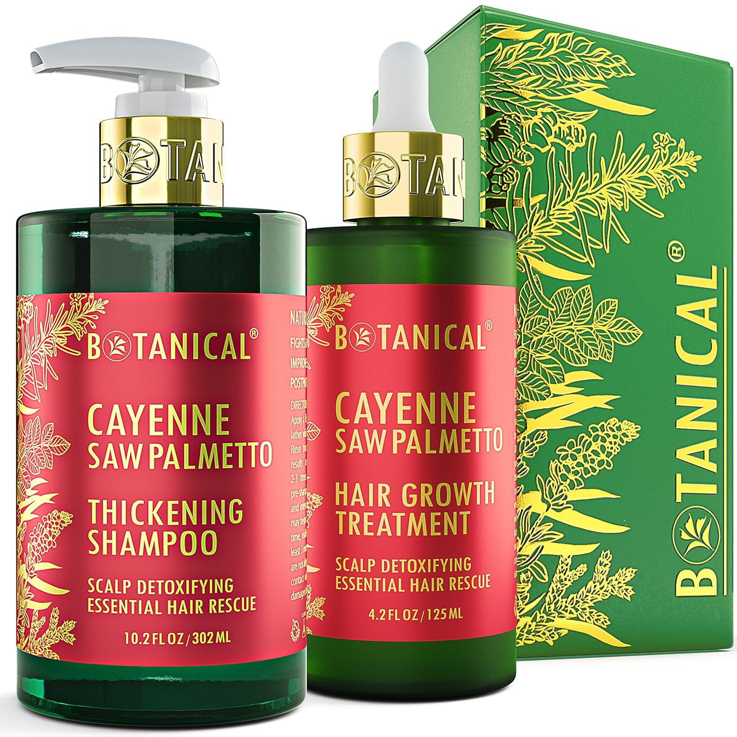 Botanical Hair Growth Lab - Scalp Treatment and Shampoo Gift Set - Cayenne Saw Palmetto - Essential Hair Recovery - Extra Strength - For Hair Loss and Hair Thinning Prevention