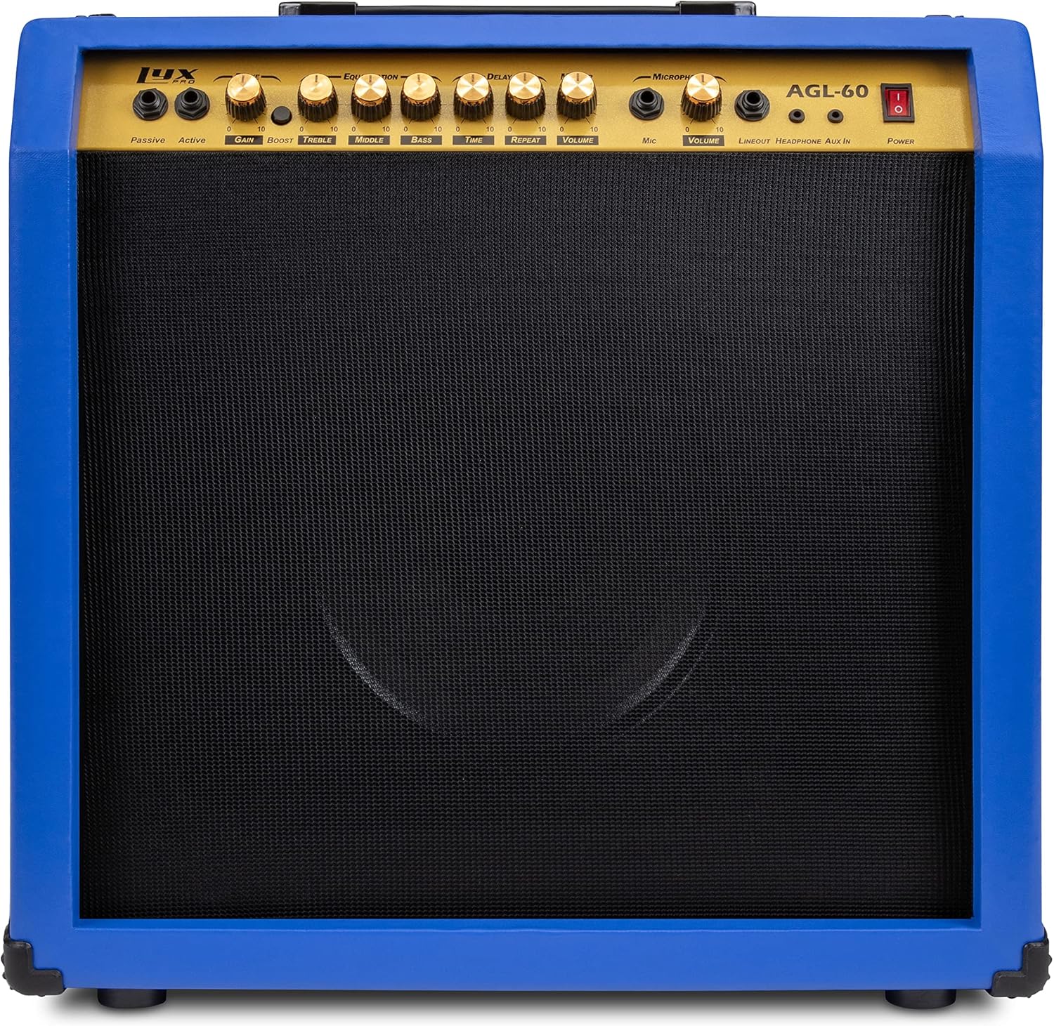 LyxPro 60 Watt Electric Guitar Amplifier | Combo Solid State Studio & Stage Amp with 10” 4-Ohm Speaker, Custom EQ Controls, Drive, Delay, ¼” Passive/Active/Mic Inputs, Aux In & Headphone Jack - Burst