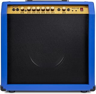 LyxPro 60 Watt Electric Guitar Amplifier | Combo Solid State Studio & Stage Amp with 10” 4-Ohm Speaker, Custom EQ Controls, Drive, Delay, ¼” Passive/Active/Mic Inputs, Aux in & Headphone Jack - Blue