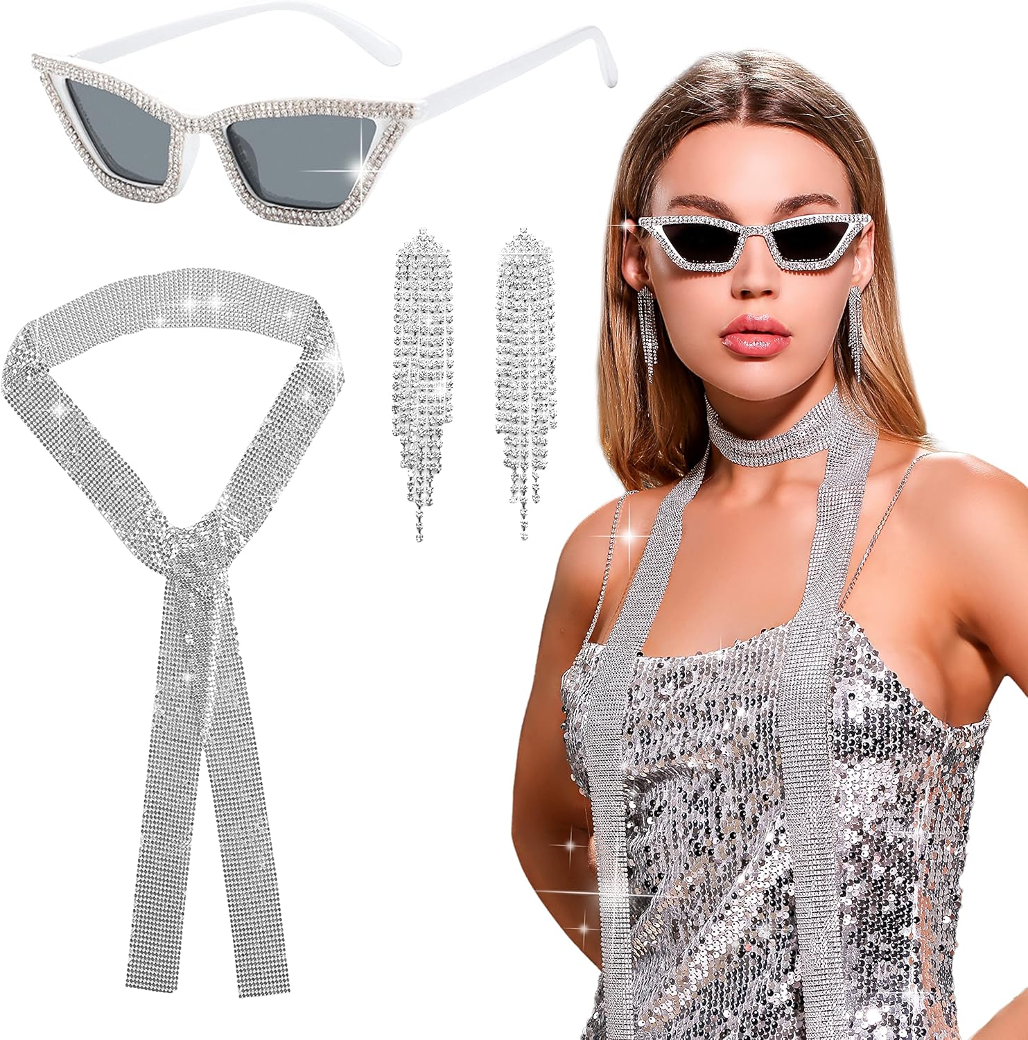 LaVenty Set of 3 Disco Party Outfit Women Disco Ball