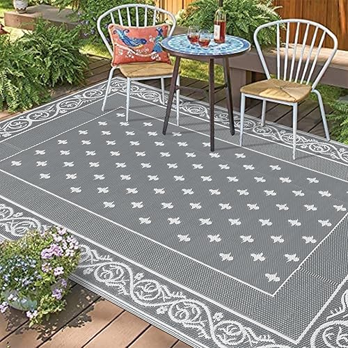 Miniatura 5 de Pauwer Alfombra impermeable para exterior 9x12, alfombra reversible de pajita de plástico para patio, camping, para interior y exterior, alfombra