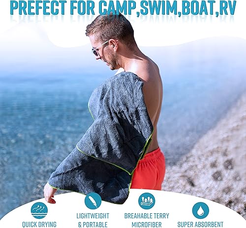 Miniatura 2 de 4Monster- Paquete de 4 toallas de microfibra, secado rápidosuperabsorbentesligeras, cbolsa impermeable, pcampamento, natación, barco, caravana,