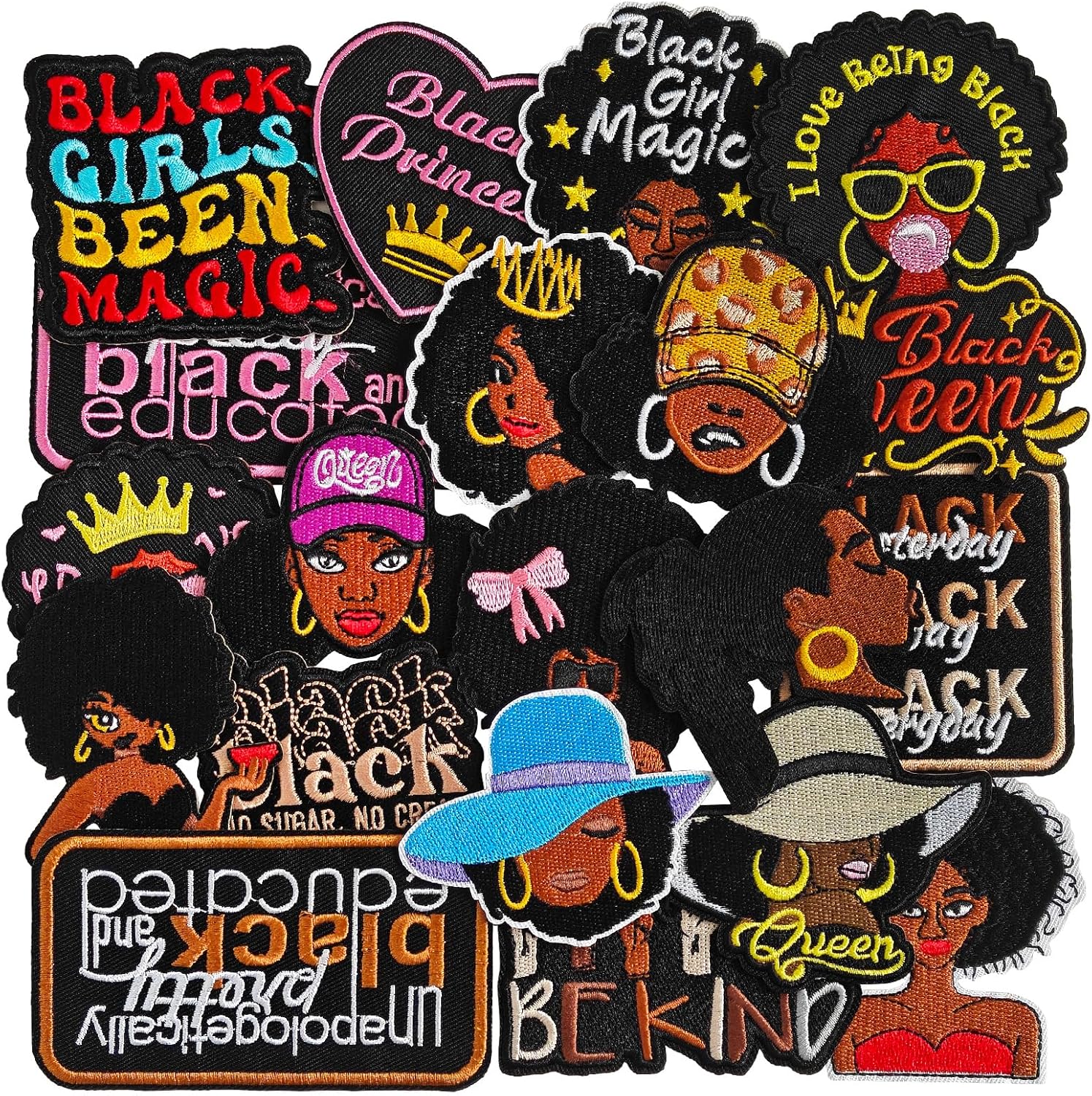 20Pcs Black Girl Iron on Patches, Black Girl Magic Embroidered Applique Patches for Clothes, Pants, Hats, Socks, Jeans, DIY Accessories