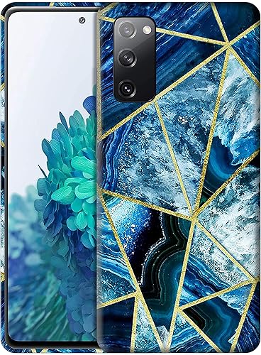 Glisten - Funda para Samsung Galaxy S20 FE 2022, S20 FE (4G 5G) - Diseño geométrico de mármol azul impreso delgado y lindo plástico duro funda