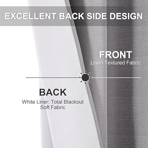 Miniatura 3 de Cortinas 100% opacas con textura de lino para dormitoriosala de estar, cortinas de tratamiento de ventanas de ahorro de energía, tela de arpillera