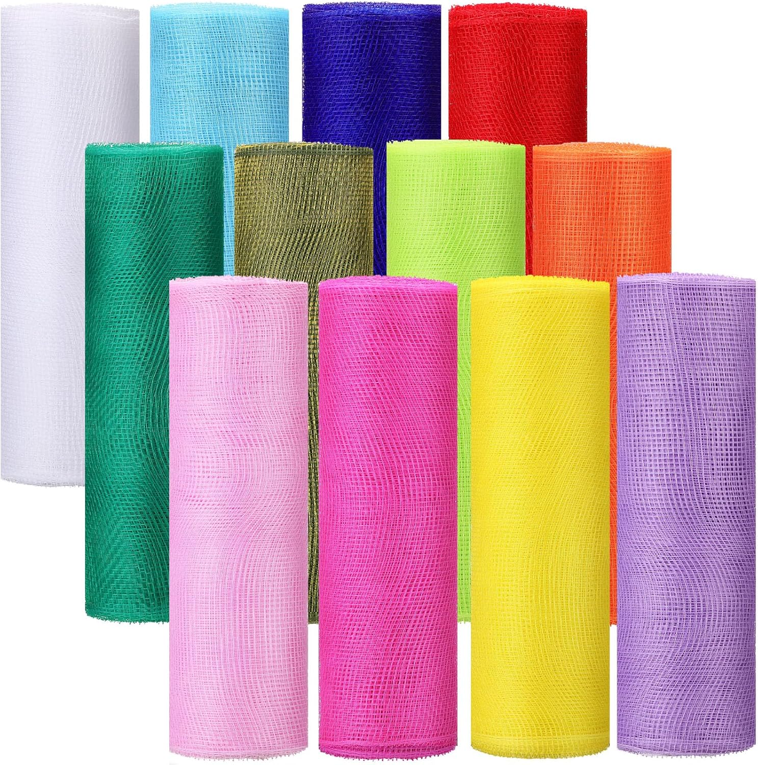 Timgle 12 Rolls 10 Inch Deco Mesh Rolls Ribbon for Wreath Making 30 Feet Poly Metallic Foil Deco Mesh Ribbons for Home Door Summer DIY Christmas Easter Crafts Wreaths Decorating(Fresh Color,10 Inch)