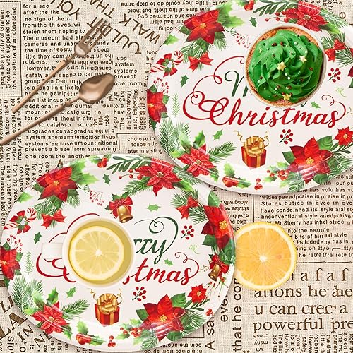 Miniatura 4 de Fancy Land Platos de papel ovalados de Navidad, platos de servir de flores de pascua, bandejas desechables para fiestas, 24 unidades de 10 x 12