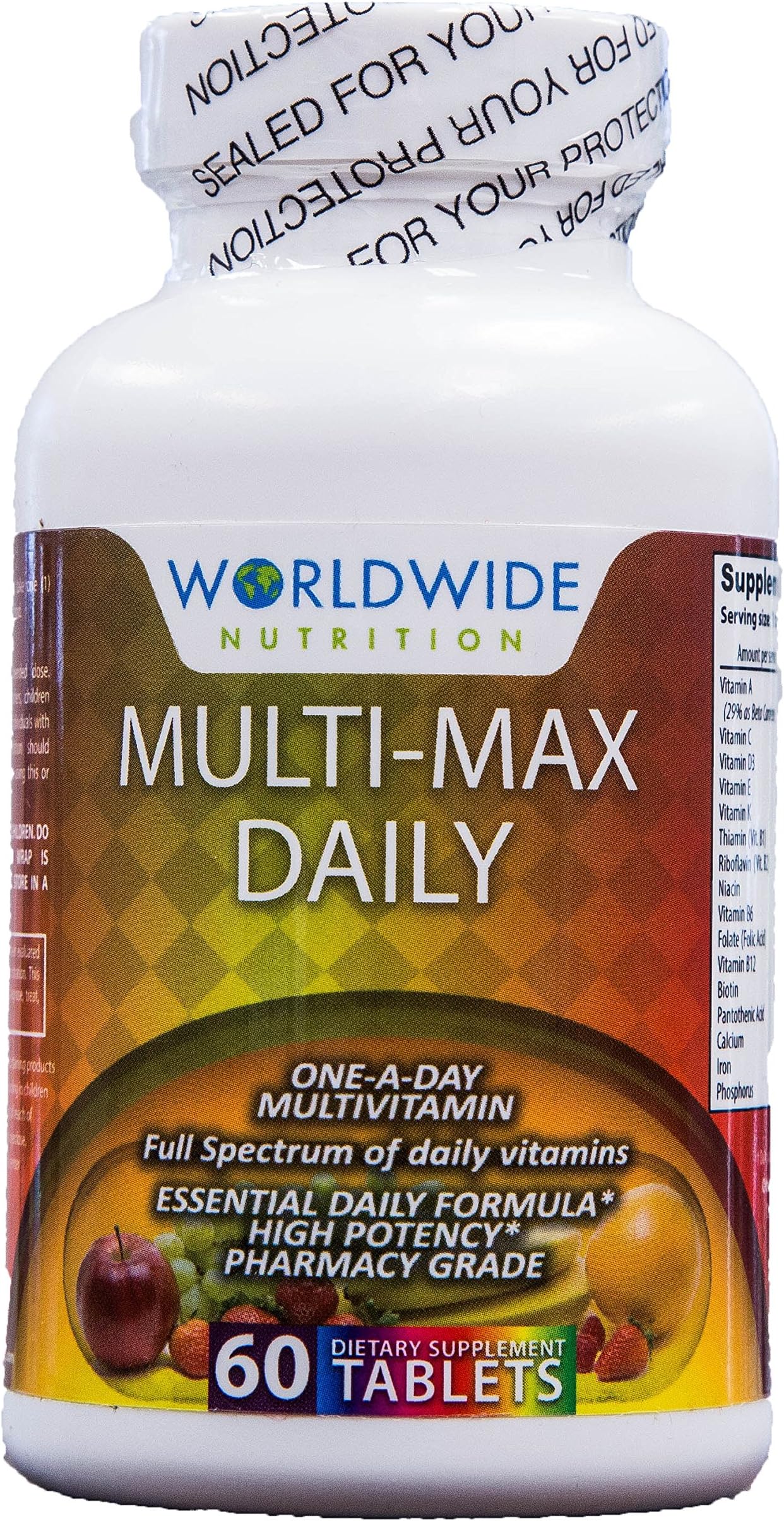 Worldwide Nutrition Multi-Max Daily, One-A-Day Multivitamin, Essential Daily Vitamins, High Potency Pharmacy Grade, 60 Tablets