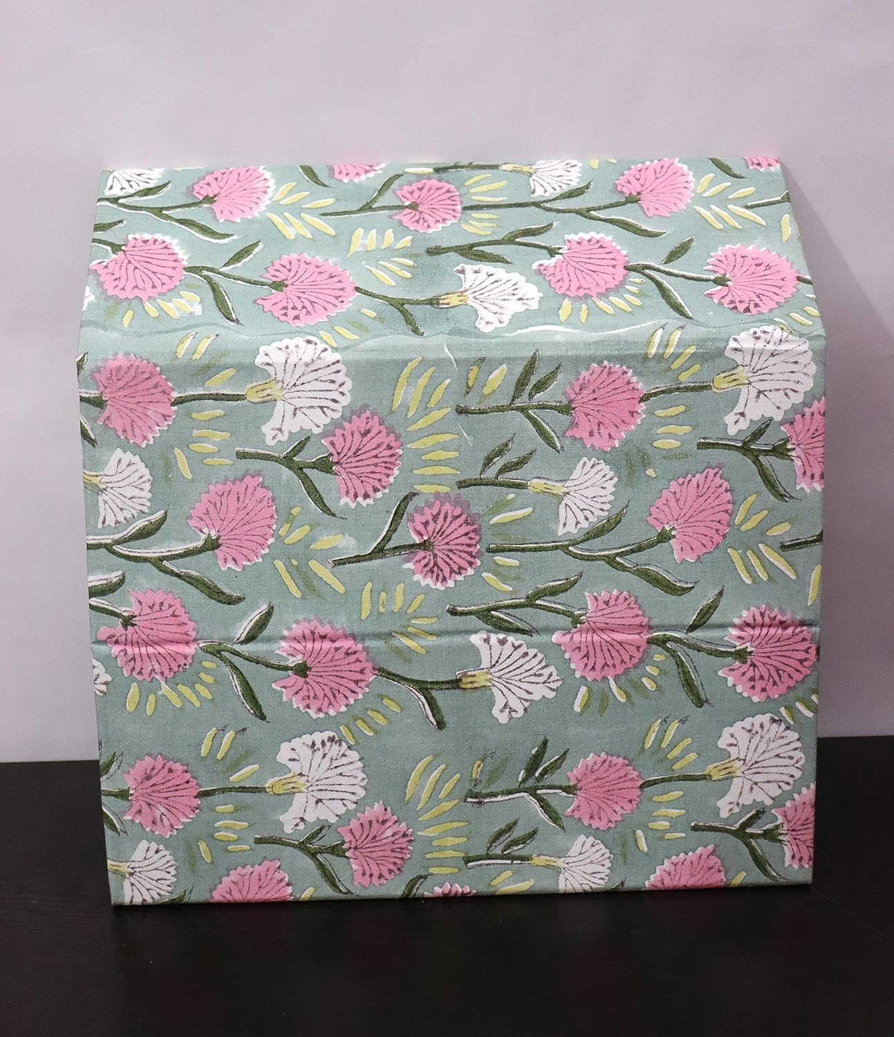 Christmas Decorative Hand Block Printed Waste Basket/Trash Can/Garbage Can/Card Board Trash Can Housewarming Gift (Pink&White)