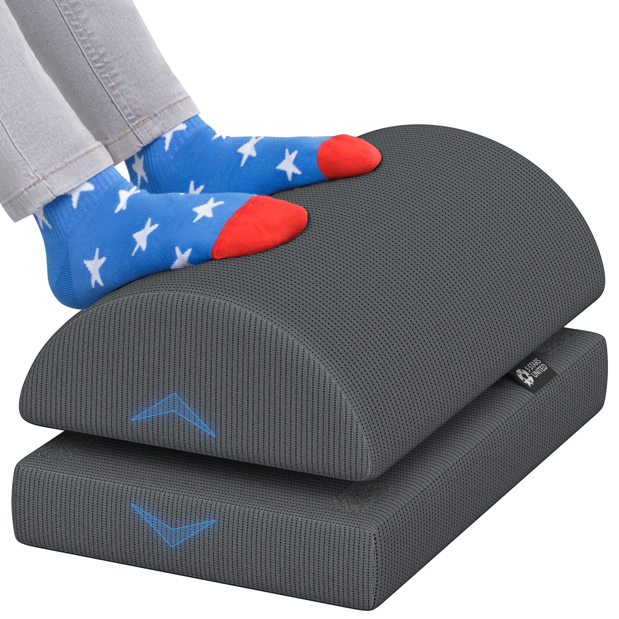 5 STARS UNITEDFoot Rest for Under Desk at Work – Adjustable Foam Footrest for Office & Home – Ergonomic Foot Stool for Gaming & Computer Chair – Cushion for Back & Leg Pain Relief - Dark Gray Mesh
