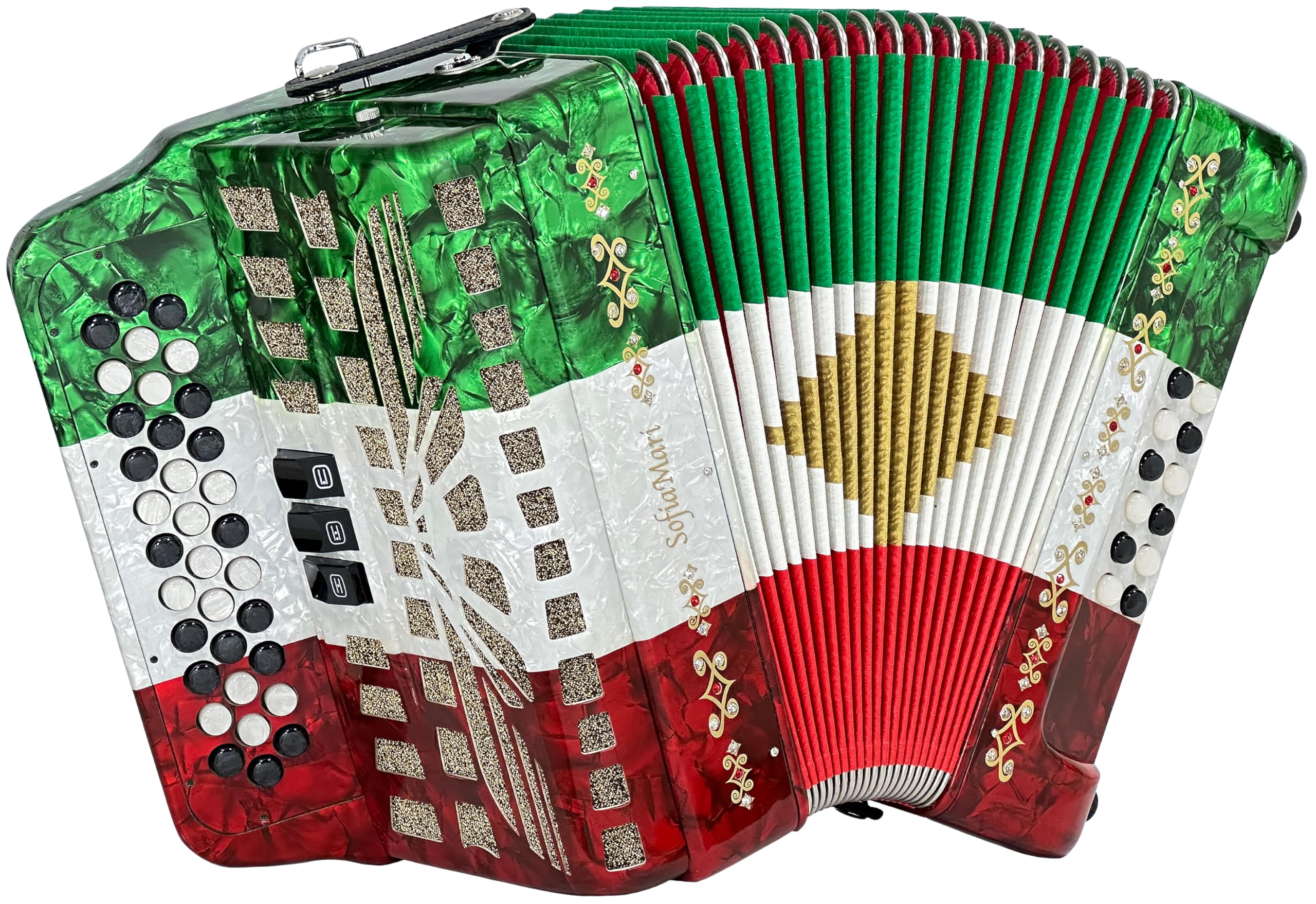 SofiaMari NSM-3412 Accordion Outfit: 34 Button 12 Bass, 3 Switch Accordion with Case and Straps