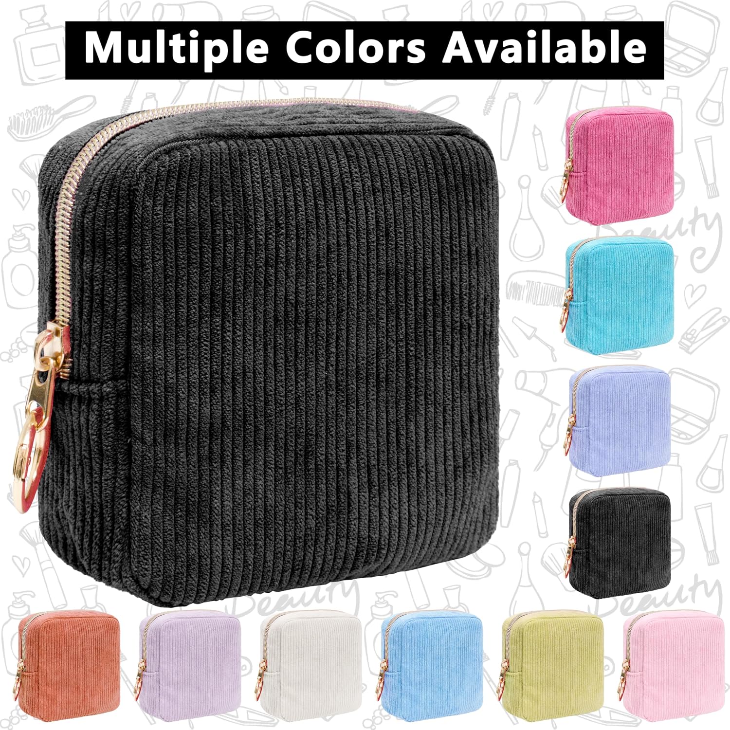 Period Bag for Women, Corduroy Tampon Holder for Purse,Black image 5