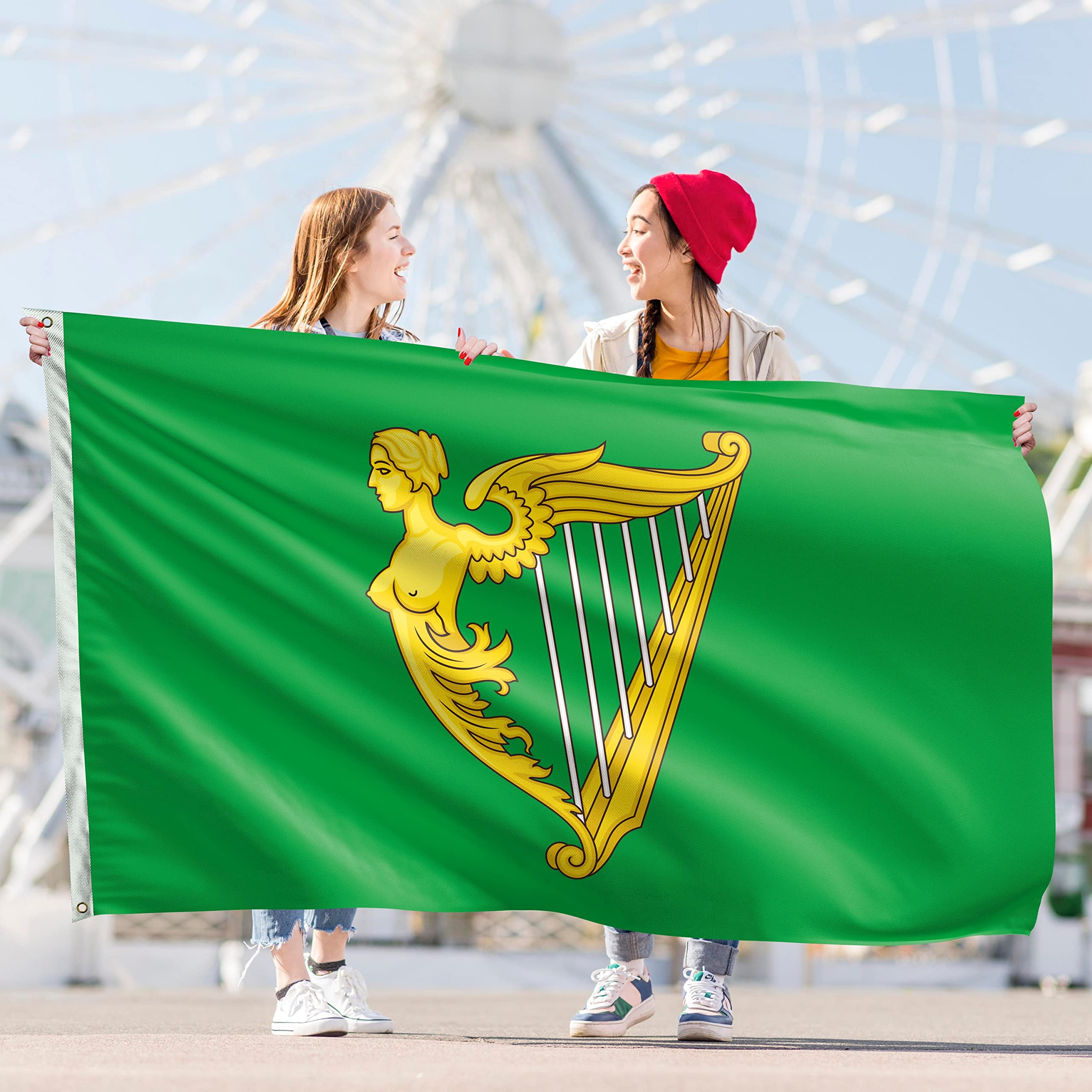 Irish Flag, Ireland Flag with Coat of Arms Harp, Éire tricolour flag, Double-sided Digital Print, 110Den Thick polyester - Image 3
