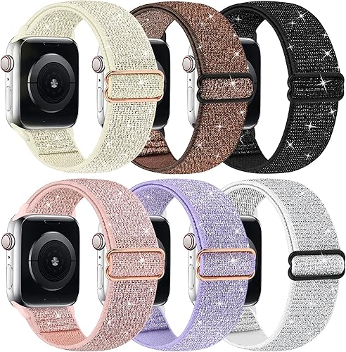 Correas elásticas de nailon brillantes compatibles con correas de Apple Watch de 1.496 pulgadas, 1.575 pulgadas, 1.614 pulgadas, 1.654 pulgadas,