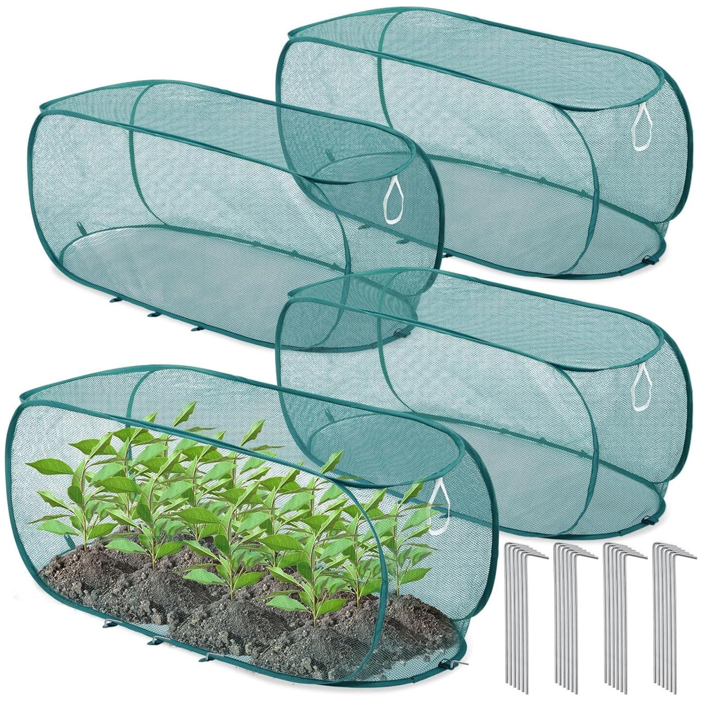 Raised Bed Cover, 4Pcs Pop-Up Raised Garden Bed Cover, Tight Mesh Plant Covers with Stainless Steel Frame for Outdoor/Indoor Use, Green | Garden Covers for Beds