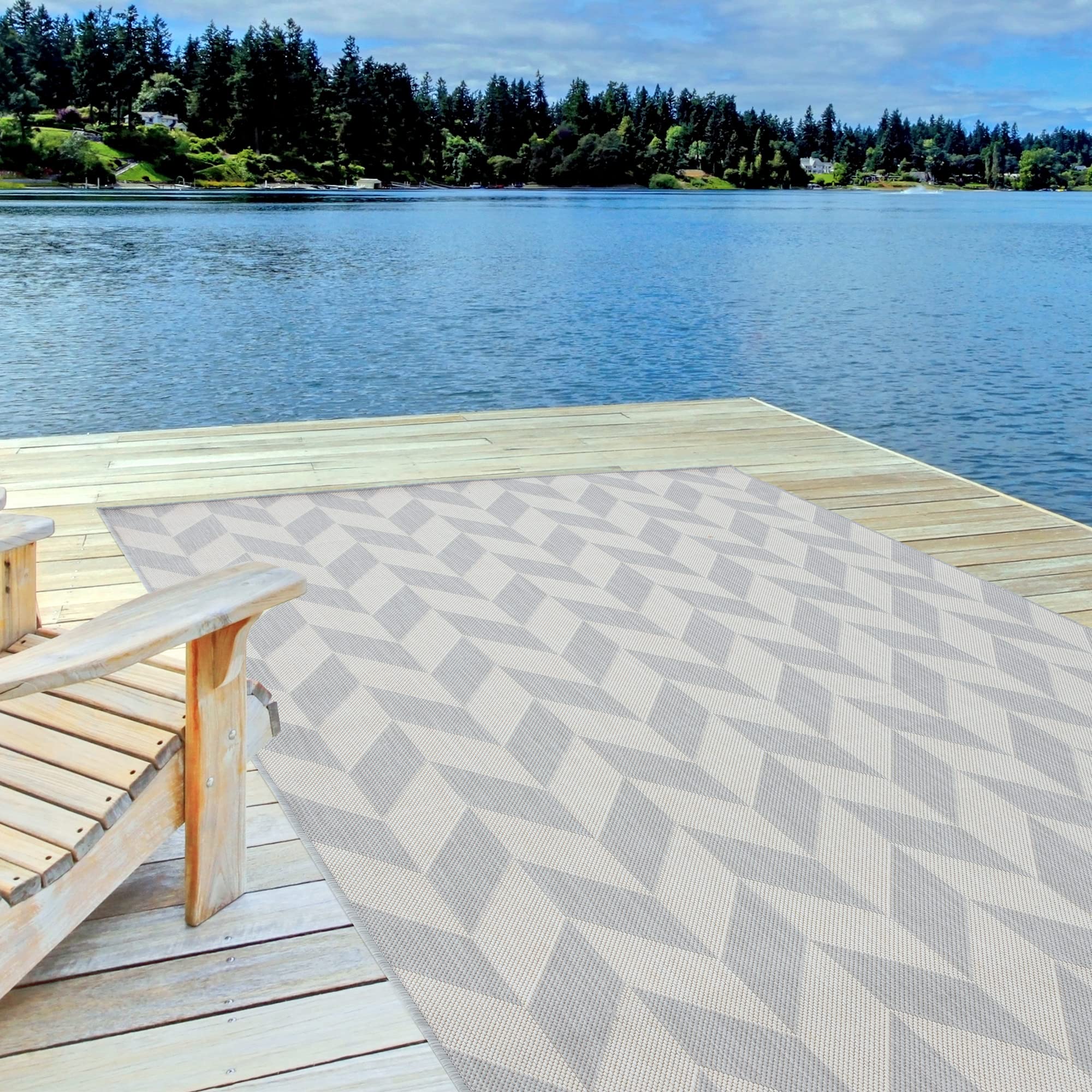 THE RUGS Outdoor Rug – Weather & UV Resistant Outdoor/Indoor Area Rugs - Durable Rugs for Patio, Deck, Garden, Kitchen, Bathroom or Living Room - Grey, 120 x 170 cm