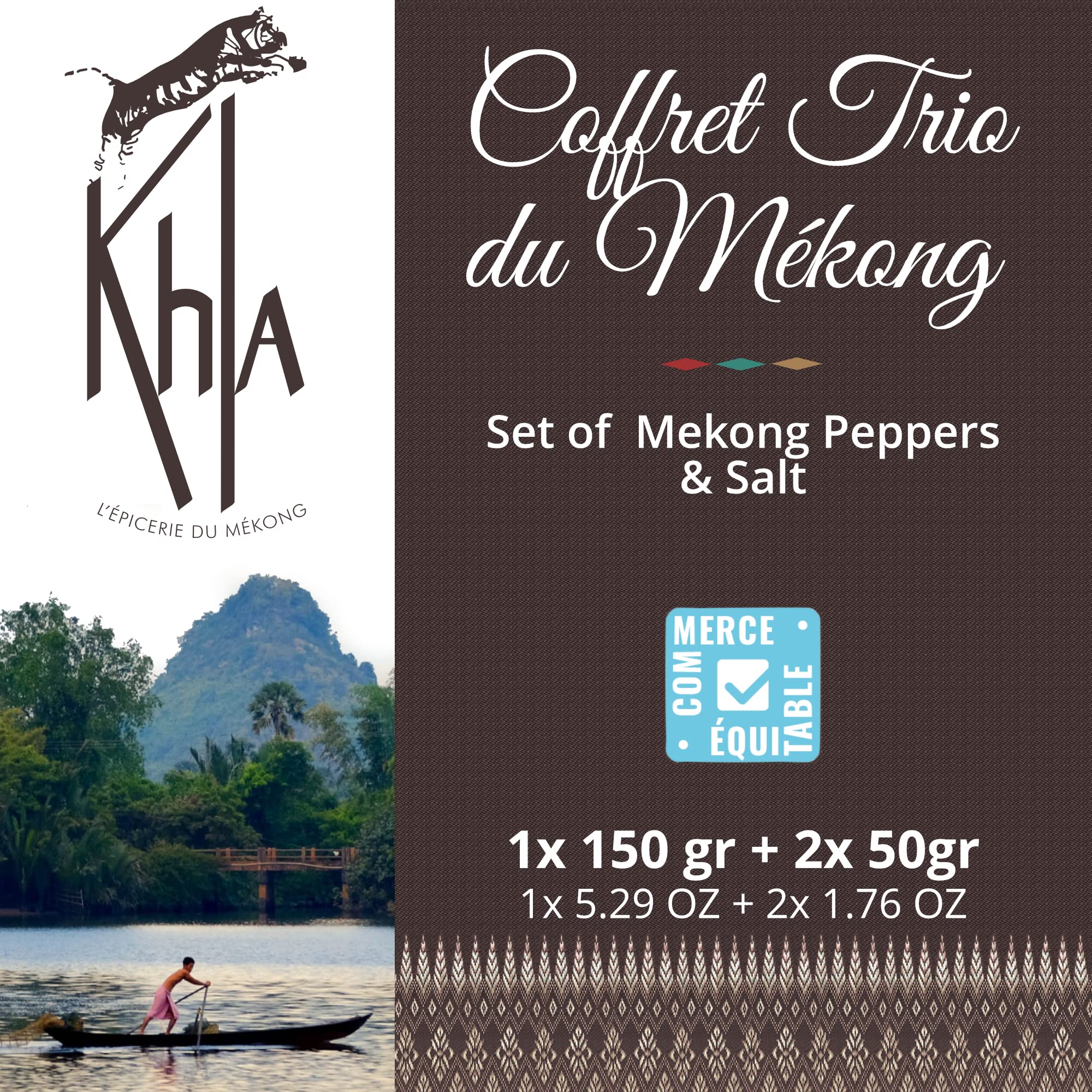 KHLA - Trío Mekong - Pimienta de Szechuan verde, Pimienta de Szechuan roja y Flor de sal de Kampot