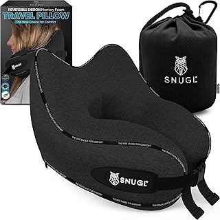 SNUGL Travel Pillow – Travel Neck Pillow for Airplane – Memory Foam Pillows for Sleeping – Flight Essentials & Car Accesso...