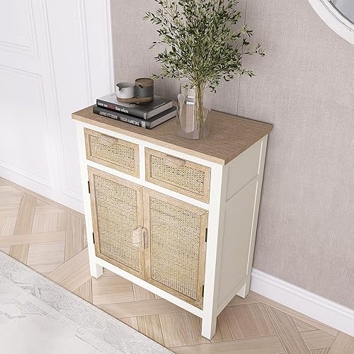 Miniatura 3 de NewCosmos Armario de madera con 2 cajones y 2 puertas, gabinete de almacenamiento vintage para entrada, sala de estar