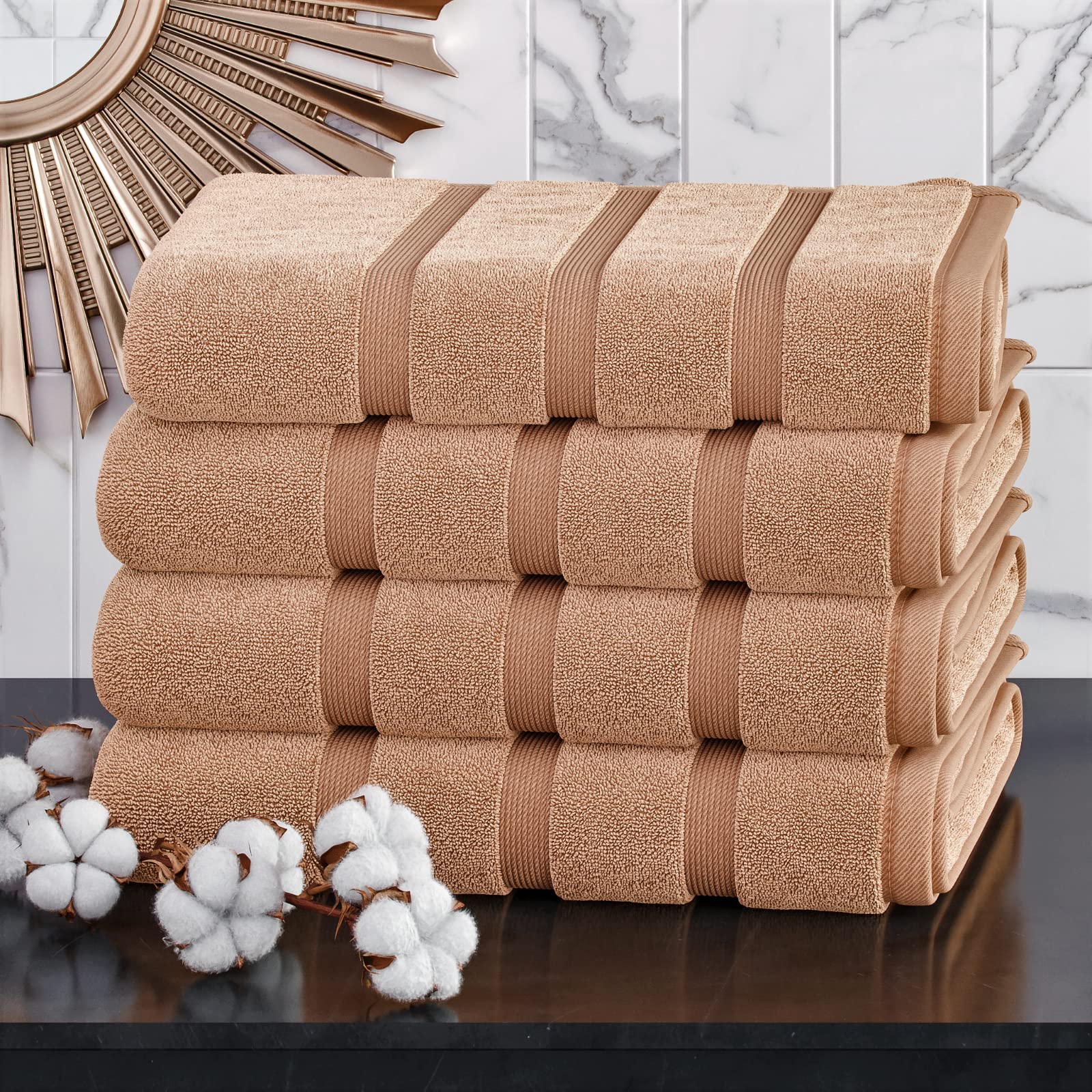 Z Fashion Luxury Towel Set 100% Cotton 4 Piece Bath Towel Set Bath Towel Bale 500 GSM Bathroom towels 4 Piece Sets. (Beige)