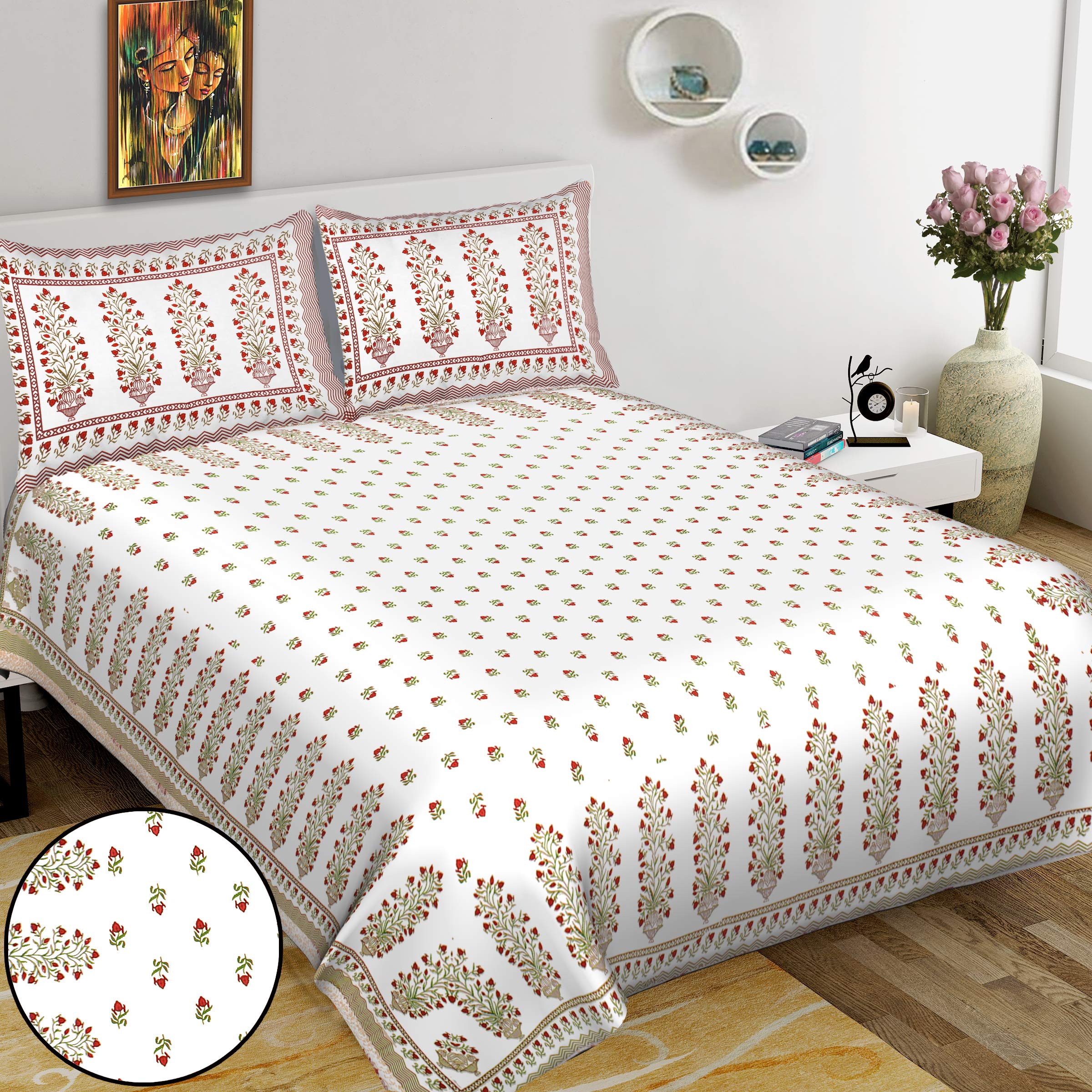 RHF King 100% Cottonl Bedspread Bed Cover Floral Design Double bedsheet with 2 Pillow Covers (8 Feet X 9 Feet, 100" X 108")- Multi Color (King- (8 Feet X 9 Feet, 100" X 108"), NP-6)-picture-19