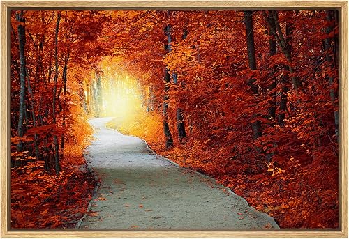 Vista 36 de SIGNFORD Lienzo enmarcado para pared, tren de montaña de otoño, vías de ferrocarril, naturaleza, desierto, fotografía, realismo, paisaje decorativo