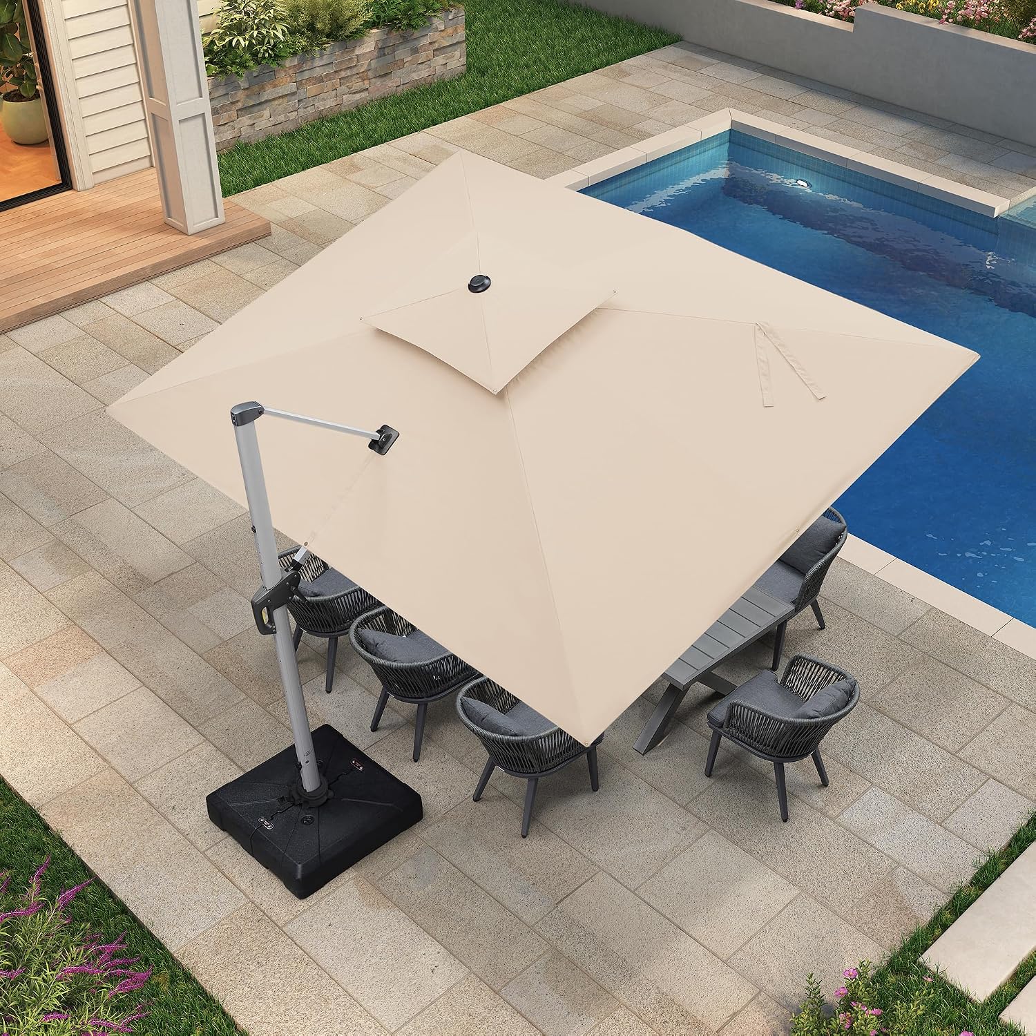  Patio Cantilever Umbrella 9' X 12' Large Double Top, Beige thumbnail