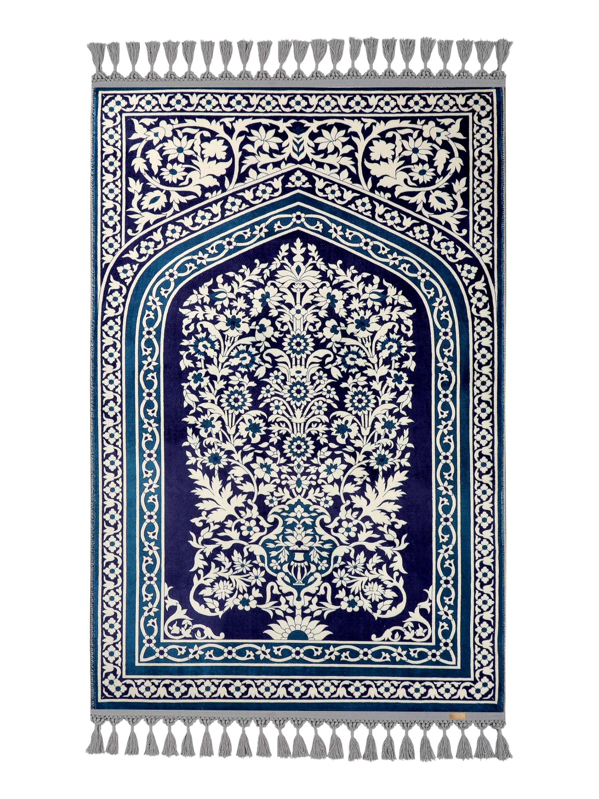 Tapis de prière turc bleu marine cadeau idéal motif floral oriental