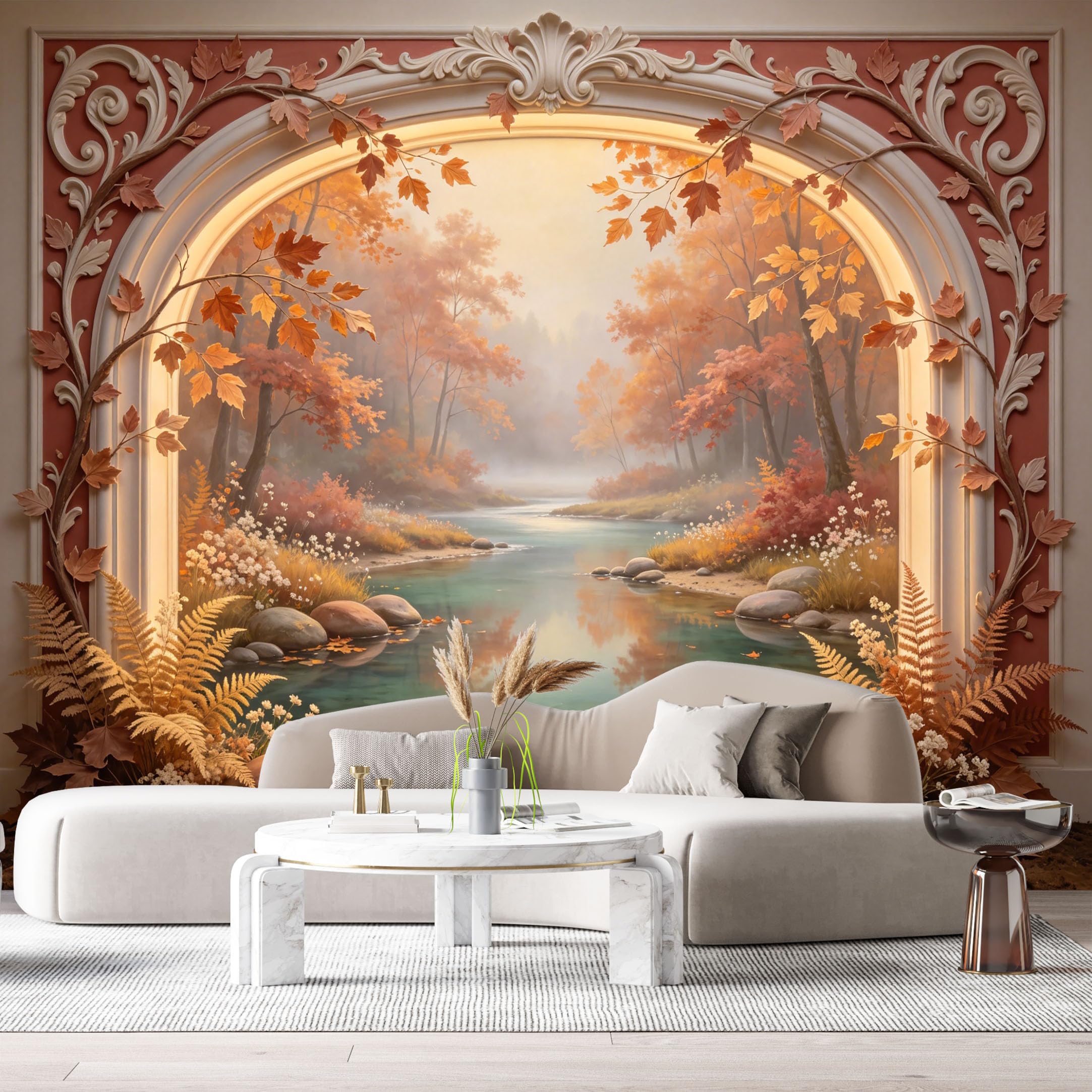 Custom Size Wall Murals Autumn Forest Lake Landscape 3D Trompe L'Oeil SelfAdhesiveWall Fabric Removable Wallpaper Wall Decor for Living Room Bedroom Bathroom